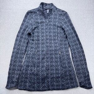 Ibex Juliette Full Zip Tunic Cardigan Sweater Womens S Gray Merino Wool Jacquard